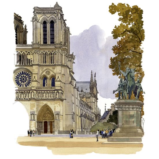 Aquarelle de Fabrice Moireau, Notre-Dame de Paris